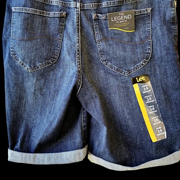 LEE Jeans Bermuda Shorts Blue Denim Mid-Rise Infnity Womens 14 New - Picture 12 of 12